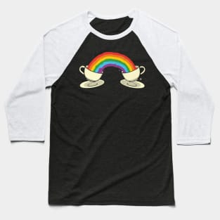 Two Coffee Cups Lovers Rainbow Baseball T-Shirt